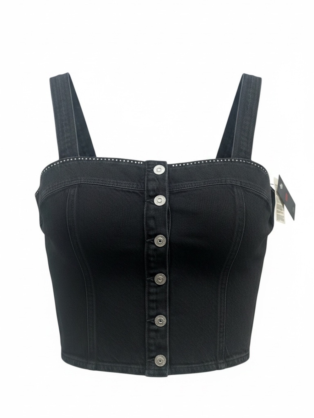 Levi's Black Denim Button-Front Crop Top with Stud Accent - Picture 7 of 8